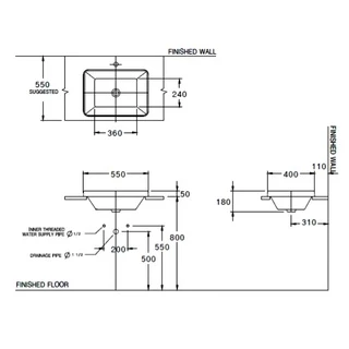 COTTO C001017 อ่างล้างหน้าฝังบนเคาน์เตอร์ รุ่น Simply Modish (Hyg.)