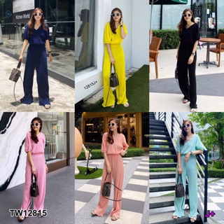 ❤️ TW12815 Set 2 ชิ้น เสื้อคอวีเอวจั้ม ยืดได้เยอะสุดๆ กางเกงเอวสูงใส่แล้วดูขายาวมาก เซตผ้าโพลีอัดพลีทรุ่นนี้