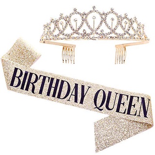 เซ็ตวันเกิด Glittery Birthday Queen Gold Sash &amp; Diamond Crown