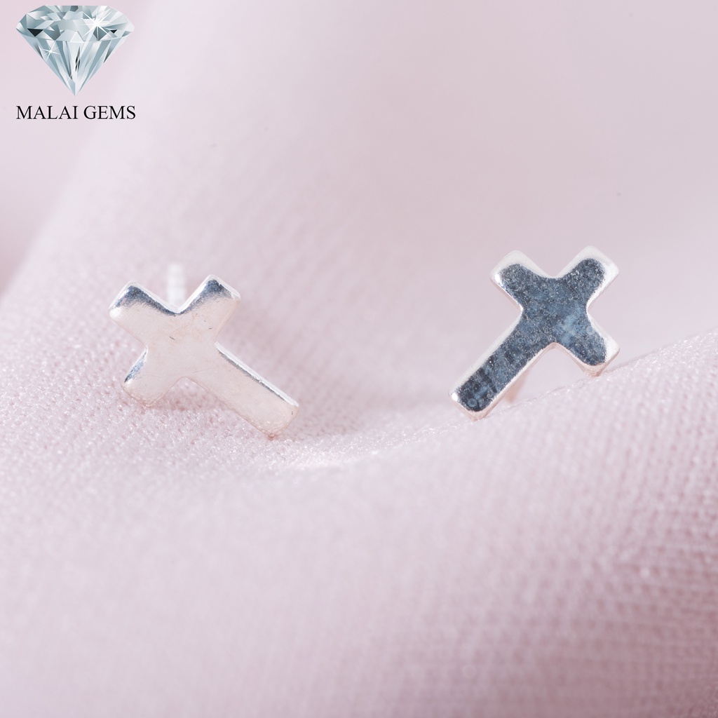 Malai Gems ต่างหูเงินแท้ Silver 925 รุ่น  Minimal ไม้กางเขนมินิมอส  ต่างหูเงินแท้ ตุ้มหูเงิน ใส่ได้ทุกเพศ พร้อมส่ง