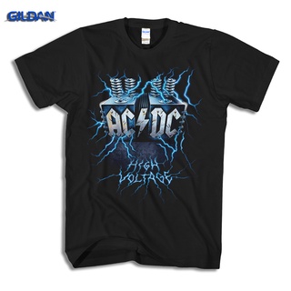 เสื้อยืดผ้าฝ้าย เสื้อยืด พิมพ์ลาย VINTAGE BAND ACDC LIVE WIRE สีดํา