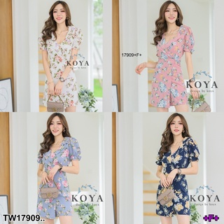 PP17909 Jumpsuit ขาสั้น ลายดอกไม้ผูกเอว ..