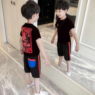 🎉Mykids✨[แขนสั้น/ชุดเด็ก] เสื้อผ้าฤดูร้อนของเด็กผู้ชาย 2020 เวอร์ชั่นเกาหลีใหม่ของ T Blood สำหรับเด็กชุดฤดูร้อนสองชิ้น