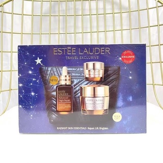 Estee Lauder Small Brown Bottle Essence Day and Night Repair Moisturizing Leather Bag 4 Piece Set Eye Cream + Night Cream + Essence