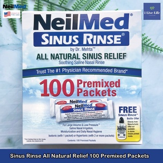 บรร เทาอาการไซนัสและภูมิแพ้จากธรรมชาติ Sinus Rinse All Natural Relief 100 Premixed Packets - NeilMed USP Grade