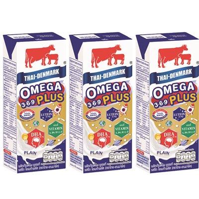 (แพค 3) Thai-Denmark Omega 369 Plus UHT Drink ไทย-เดนมาร์ค ผลิตภัณฑ์นมยูเอชที รสจืด 180 มล.