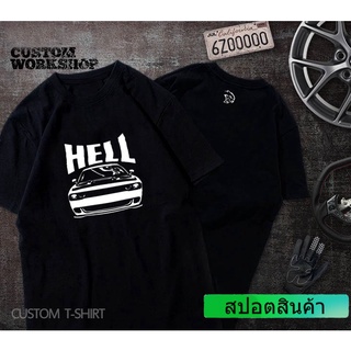 เสื้อยืดแขนสั้น ผ้าฝ้าย ขนาดใหญ่ ลาย Hellcat hellca SRT Challenger American V8 แบบเปลี่ยน