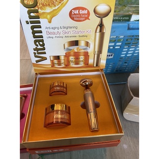 ROUSHUN Vitamin C eye cream + face cream +24K electric facial massager