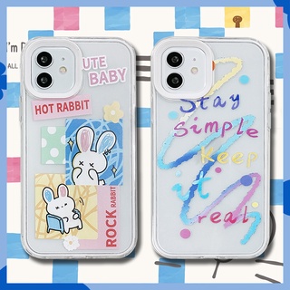 2 in 1 เคสโทรศัพท์มือถือแบบใส หนา กันกระแทก ลายการ์ตูนกระต่าย ดาว สีขาว หลากสี สําหรับ iphone 6 6s 7 8 plus XR 11 12 13 pro max