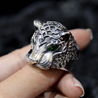 แหวนเสือพาดลายกอธิค ฝังตาสีเขียว Super Ring Gothic of Tiger Sterling Silver 925 NSRG1736