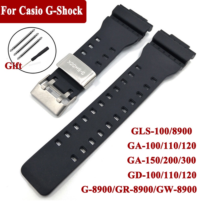 สายนาฬิกาข้อมือยาง กันน้ํา ขนาด 16 มม. พร้อมแหวนเงิน สําหรับ Casio G-Shock GA-110 GA-100 GD-120 GW-8900