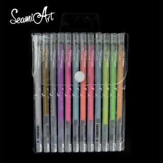 SeamiArt เครื่องมือปากกาไฮไลท์ 0 . 6 มม. 12 สีสําหรับการ์ตูนไดอารี่กระเป๋า