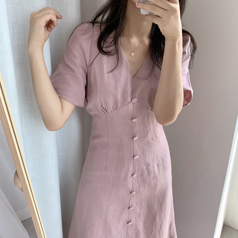 CHAWY pinkky long dress C1935 เดรสยาว เดรสยาวแต่งกระดุม เดรสยาวชมพู M L