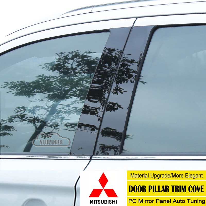 Mitsubishi Glossy สีดํารถหน้าต่างขัดเสาโพสต์ประตู Trim ตกแต่ง BC คอลัมน์สติกเกอร์สําหรับ Mitsubishi 