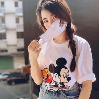 🥰พร้อมส่ง🥰🐹🐭เซ็ตเสื้อยืดลายมิกกี้+แมสผ้า🐭