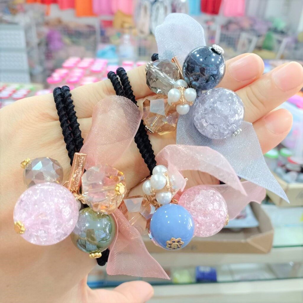 MYPINK ยางรัดผม โบว์ ลูกปัด น่ารัก สีสดใส สไตล์เกาหลี