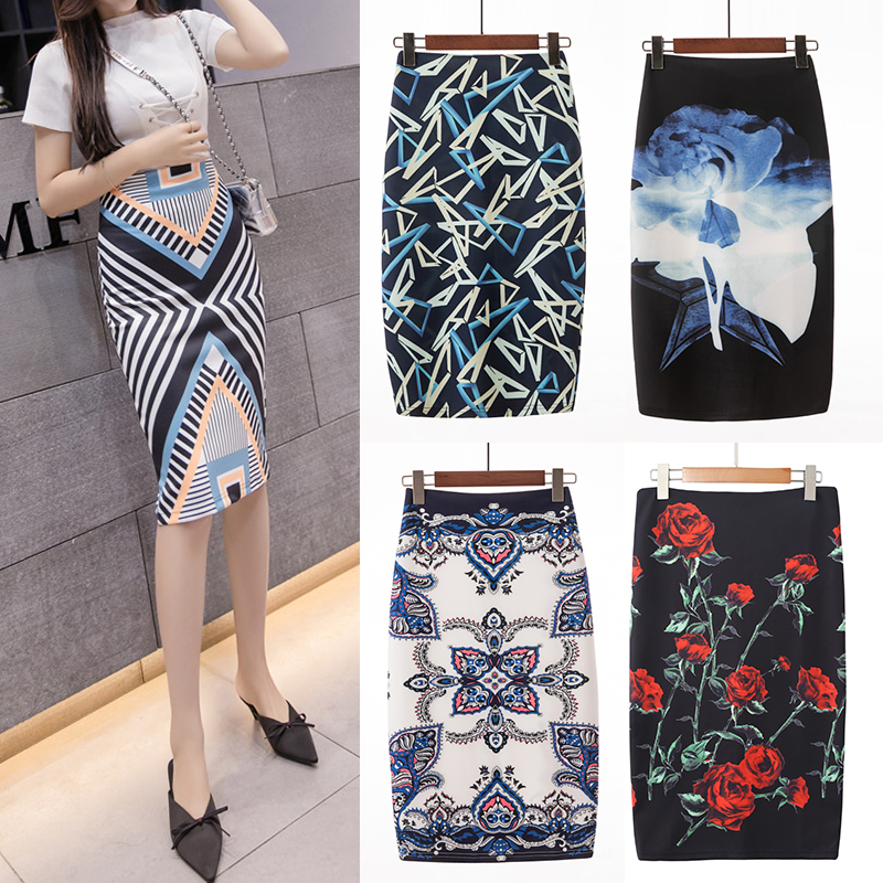 กระโปรง เอวสูง ผ้ายืด ลายดอกไม้ Ol – โปรปัง