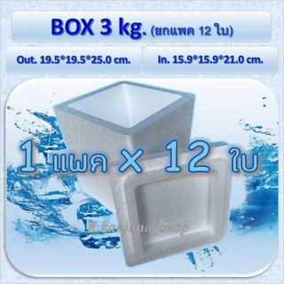 📌 กล่องโฟม ขายยกแพ็ค กล่อง 3 กก. (12ใบ) ขนาด 19.5*19.5*25.0 cm.