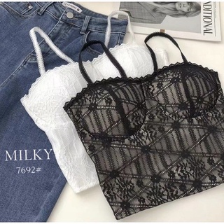🖤7692# บราสายเดี่ยวลูกไม้ ฟองน้ำเย็บติด พร้อมส่ง!