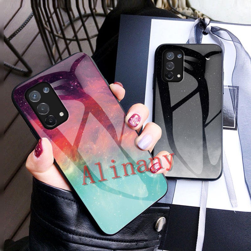 กรณี Oppo A74 4G / 5G ฝาครอบกรณี Gradient Starry Glass Casing Oppo A74 A 74 OppoA74 เคสโทรศัพท์ Back
