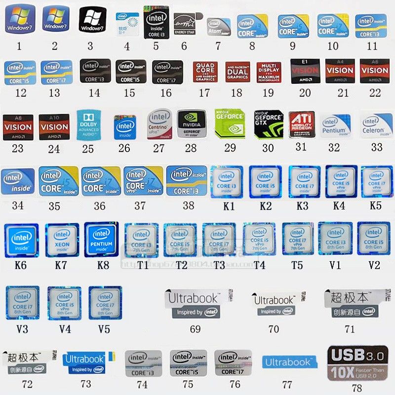 Win7cpu ป้ายระบบเดสก์ท็อปโน้ตบุ๊ค CPU สติกเกอร์ i3i5i7 โลโก้ฉลาก