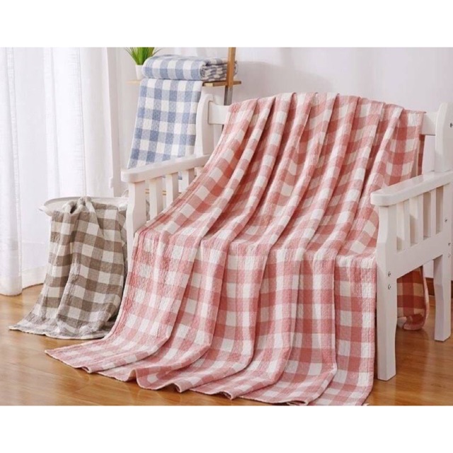 ผ้าห่มคอตตอน ผ้าห่มผ้าฝ้าย ผ้าสาลูทอ 4 ชั้น สีสวย 5 ฟุต 150x200cm