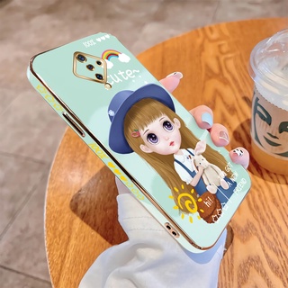 สําหรับ Vivo S1 Pro V15 V15 Pro V11i การ์ตูนน่ารัก สาวสวย สี่เหลี่ยม เคส หรูหรา ชุบ TPU เคสโทรศัพท์