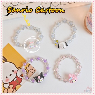 ☀ สร้อยข้อมือ ยางรัดผม ลายการ์ตูน Kuromi Melody Cinnamoroll Pochacco น่ารัก ☀ 1 ชิ้น ดาว สีแคนดี้ ที่คาดผม ยางยืด เชือกรัดผม สายรัดข้อมือ เครื่องประดับ อุปกรณ์