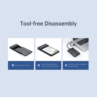 ORICO 2.5 นิ้ว Type-C USB3.1 ถึง SATA3.0 5Gbps 4TB ฮาร์ดไดรฟ์ภายนอกกล่องสําหรับ 7 มม.9.5 มม.SSD/HDD เครื่องมือฟรี Super Speed HDD Case