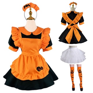 Halloween Cosplay Costumes Pumpkin Suit Plus Size Womens Maid Role Play Costumes Japanese Lolita Devil Female Lingerie Dress