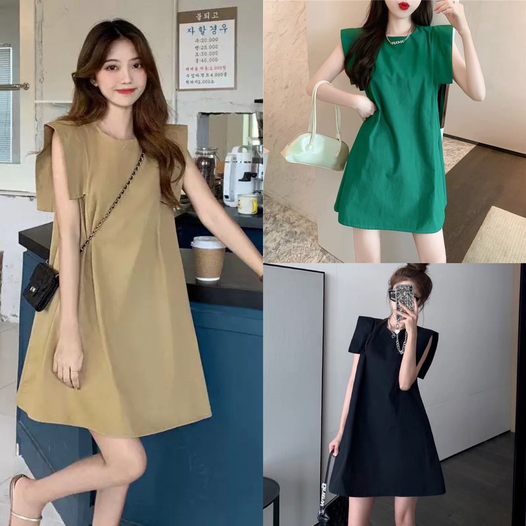 122#-ชุดเดรสสำหรับผู้หญิง เดรสผู้หญิงกระโปรงทรงเอเเขนกุดเนื้อผ้าดี ทรงสวย สีสวย/ไม่มีกระเป๋าข้างนะค่ะ