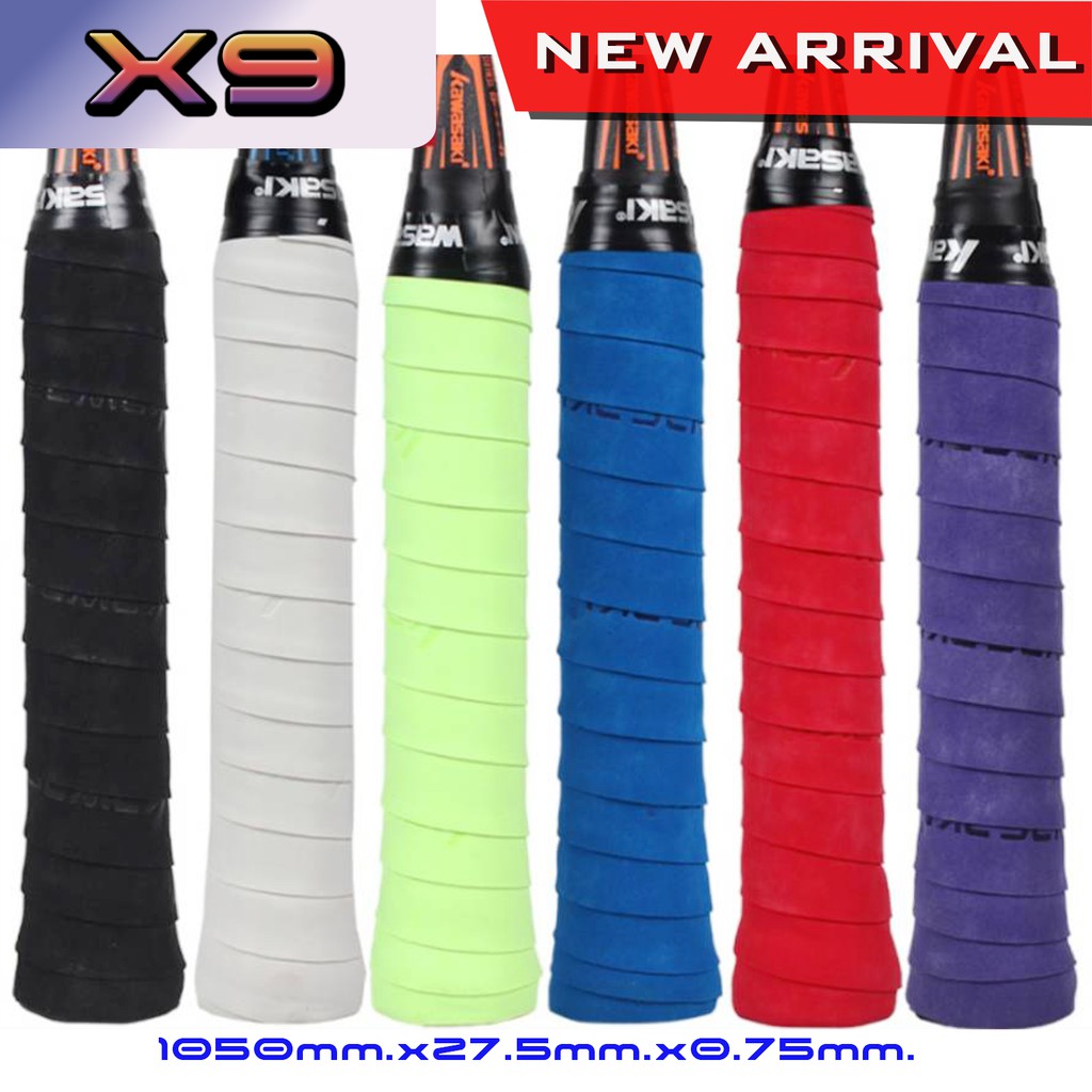 กริปพันด้ามไม้แบดมินตันKawasaki รุ่นX9 กริปพันด้ามไม้เทนนิส พันด้ามไม้กอล์ฟ พันแฮนด์จักรยาน Overgrip