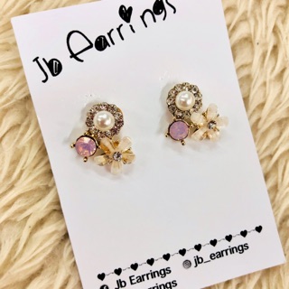 JB_Earrings ต่างหูเพชร ดอกไม้ ไข่มุก Flower diamond earrings