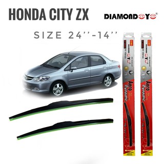 ที่ปัดน้ำฝน ใบปัดน้ำฝน ซิลิโคน ตรงรุ่น Honda City 2003 , City ZX ไซส์ 24-14 ยี่ห้อ Diamond กล่องแดงคุณภาพดี