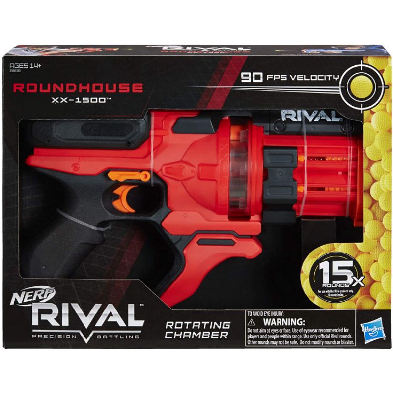 Nerf Rival Roundhouse XX-1500 Red Blaster Gun Clear Rotating Chamber Loads Rounds into Barrel 5 Integrated Magazines