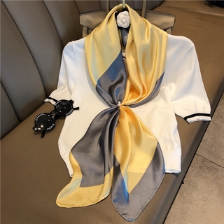 ✨Ready Stock✨90CM Ladies Fashion Patchwork Color Large Shawl Wrap Hijab Women Echarpe Bandana Neckerchief  90x90cm Square Plain Silk Scarves WJ1006