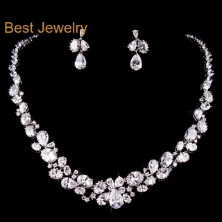 Best Jewelry ชุดเครื่องประดับเพชรเกรดพรีเมี่ยม ประกายไฟเทียเท่าเพชรแท้ เครื่องประดับออกงาน สร้อยเพชร รับ dropship