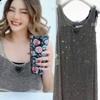 re stock 🖍️พร้อมส่ง💫RHINESTONE EMBROIDERED MESH MINI DRESS 💫ezza