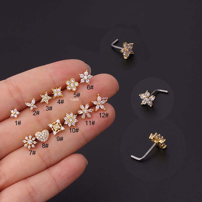 เครื่องประดับสแตนเลสเจาะร่างกายจมูกสตั๊ดรูปตัว L 20 Gauge 1 ชิ้น