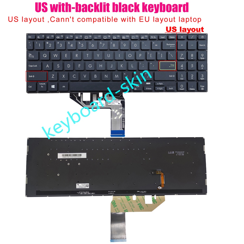 ใหม่สีดํา US backlit คีย์บอร์ดสําหรับ ASUS VivoBook X513 X513E K513 K513E K513 M513I E510 E510M L510