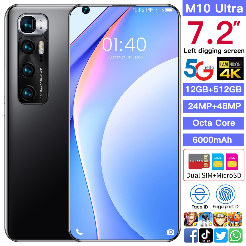 ♣M10 Ultra โทรศัพท์มือถือ หน้าจอใหญ่ 7.2 นิ้ว RAM12 ROM 512GB รองรับระบบ3G/4G โทรศัพท์มือถือราคาถูก ราคาถูกสุด◈