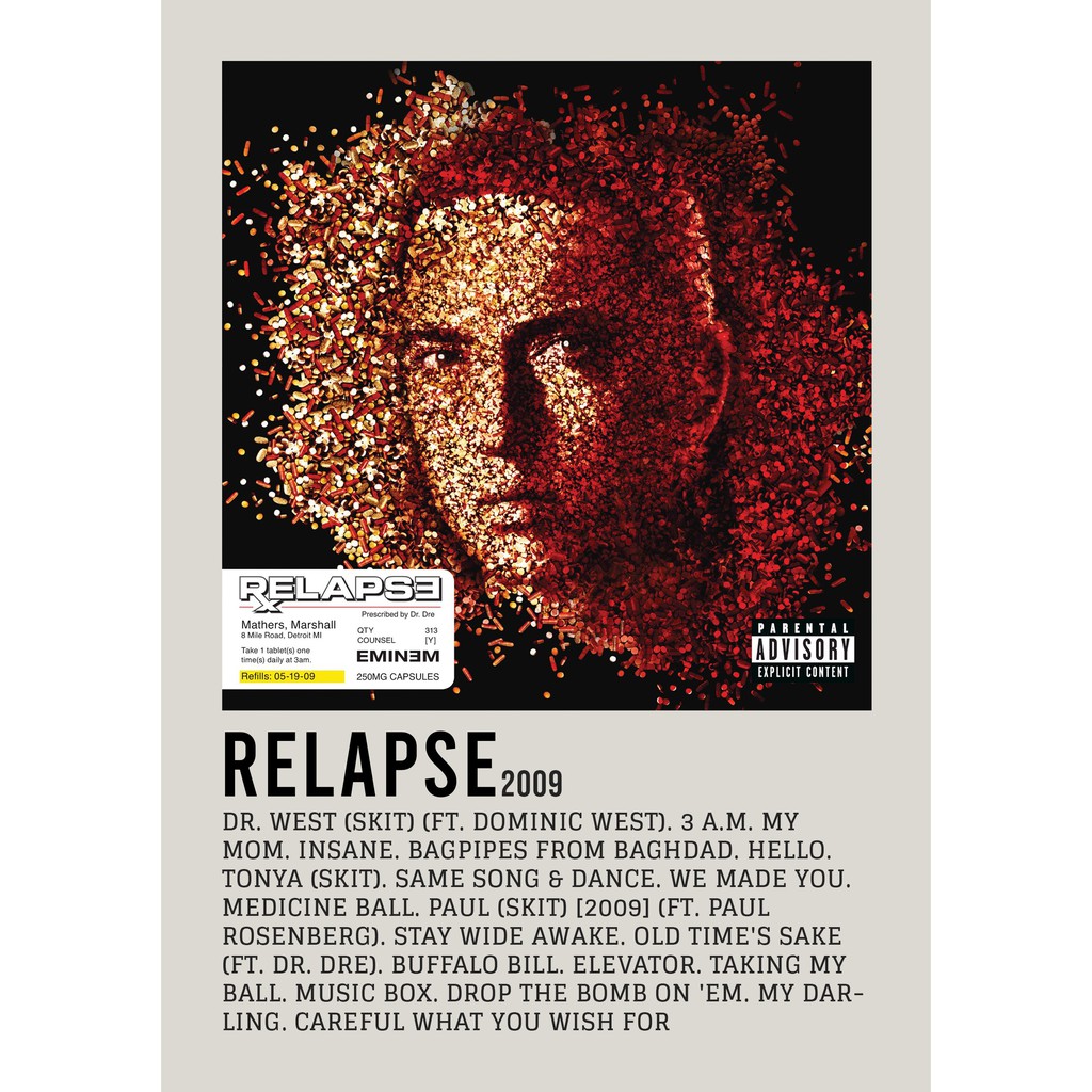 Aesthetic Poster Wall Relapse อัลบั้มโดย eminem rapper อันโด่งดัง