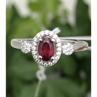 แหวนพลอยแท้ ทับทิม (Ruby Silver Ring ) ตัวเรือนเงิน เพชร CZ คัดคุณภาพ