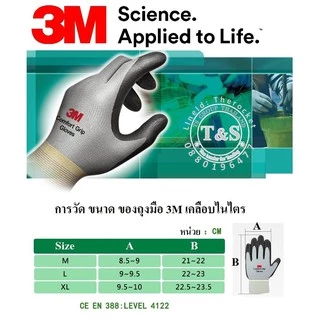 3M ถุงมือไนล่อนเคลือบไนไตร PU แบบข้อยาว กันลื่น, กันบาด จับของ ของแท้