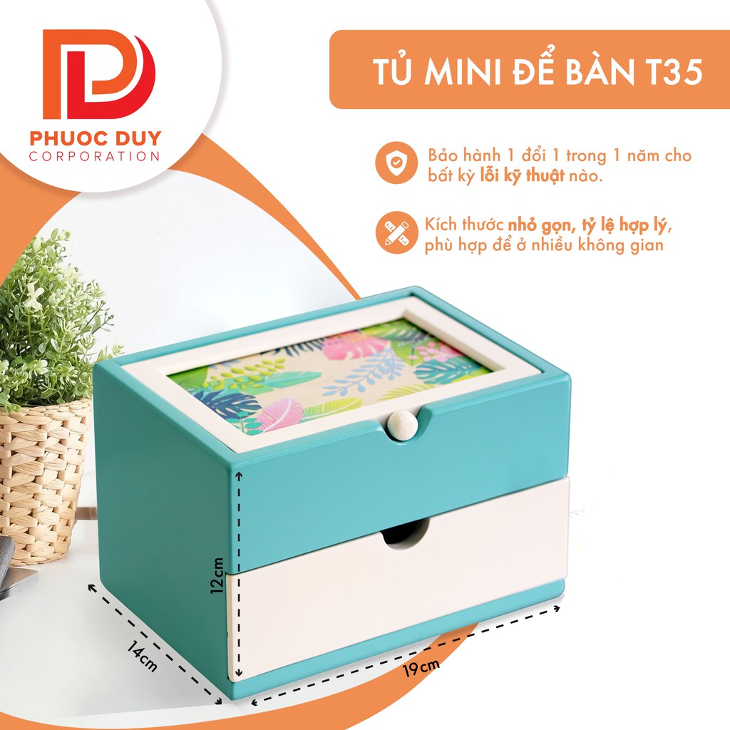 ตู้ตั้งโต๊ะขนาดเล็กอเนกประสงค์ - ตู้เครื่องประดับเครื่องสําอาง T35 R19 x S14 x H12 cm PHUOC DUY