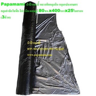 (3ม้วน) papamami พลาสติกคลุมดิน สีดำ/เงิน กว้าง80ซม.xยาว400หลาxหนา25ไมครอน คลุมแปลงเกษตร ผ้ายางคลุมดิน ผ้าคลุมกำจัดวัชพื