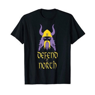 ผ้าฝ้ายคอกลมเสื้อยืด พิมพ์ลาย Defend The North Nordic Warrior Viking Helmet สําหรับผู้ชายfrom S-4XL