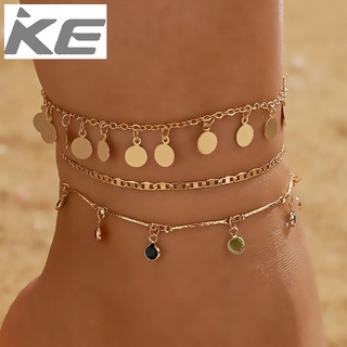 Anklet Colorful Diamond Three Anklet Geometric Disc Chain Anklet for girls for women low price