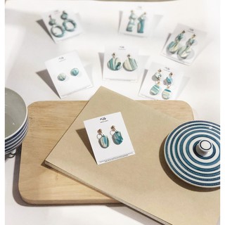 ต่างหูแฟชั่น ต่างหูวินเทจ Handmade Earring (สี Blue Ocean)