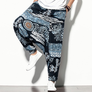 Chinese Ethnic Mens Plaid Loose Plus Size Floral Casual Slim Pants Trouser Print